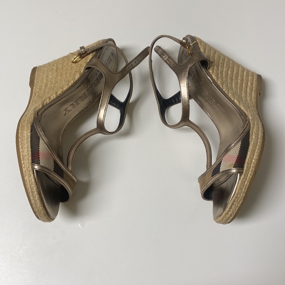Burberry House Check Pattern Canvas Espadrille Wedge Heels - Picture 3 of 16